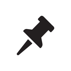 Black push pin icon silhouette isolated on white background, vector illustration of office pin symbol