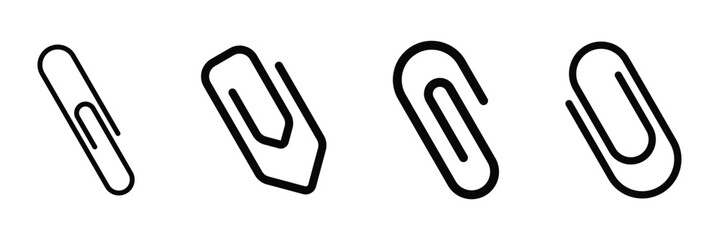 Attachment icon set, paper clip sign vector icon in line style design for website, app, UI, isolated on white background. Editable stroke. Vector illustration