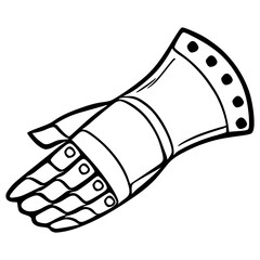 Stylized vector illustration of a medieval gauntlet with detailed finger segments and decorative rivets.