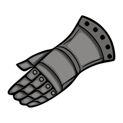 Detailed vector illustration of a medieval knight's gauntlet, rendered with a stylized, graphic approach and subtle shading, isolated on a white background.