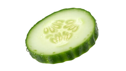 Fresh cucumber slice glistening with water drops