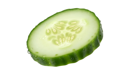 Fresh cucumber slice glistening with water drops