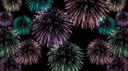 fireworks exploding display animation isolated on the black background, motion overlay for christmas, new year, independence day, and party celebration