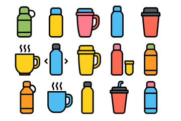 Fototapeta premium Colorful assorted drink containers in simple icon style