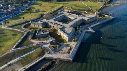 Aerial  view of the Castillo De San Marcos, the Spanish fort in St Augustine, Florida,
