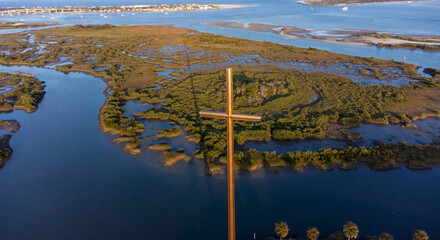 Aerial view of the cross at Our Lady of La Leche in St Augustine