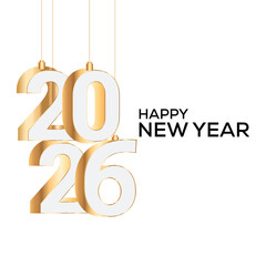 Golden Hanging 2026 Celebration, Modern New Year Greeting, Elegant Festive Holiday Background,...
