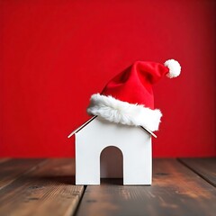 Festive holiday house a charming christmas scene with a santa hat on a house
