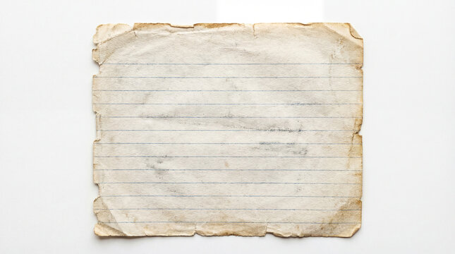 Blank yellowed lined paper with ripped edges and binder holes on a white background - Powered by Adobe