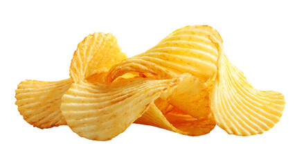 Ruffled potato chips stacked isolated on transparent background