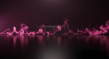 Ethereal Essence in Magenta: Delicate, wispy strands of magenta smoke dance gracefully against a dark, enigmatic backdrop, the captivating reflections adding an intriguing dimension. 