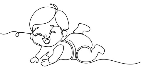 Continuous one line drawing of cute baby boy, Cute toddler child in single line draw vector illustration. Editable outline vector. 