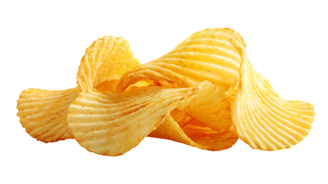 Ruffled potato chips stacked isolated on transparent background