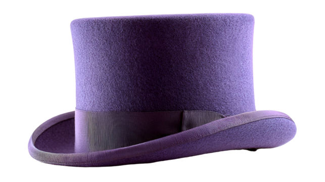 Purple top hat with ribbon trim isolated on transparent background