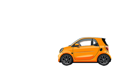 Small orange smart car isolated on transparent background