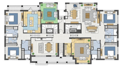 Naklejka premium Luxury Two-Story Home Floor Plan with Detailed Architectural Layout
