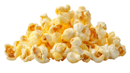 A pile of fluffy popcorn isolated on transparent background