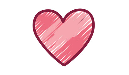 Stylized pink heart with scribbled texture and dark red outline isolated on white background for valentine s day card or love note silhouette