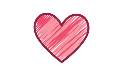 Red heart shape with hand drawn style lines for love and romance concepts isolated on white background simple and minimal silhouette