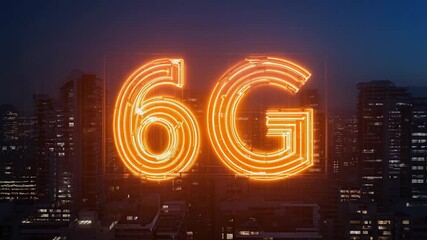 Glowing neon text 6g on night city background - Powered by Adobe