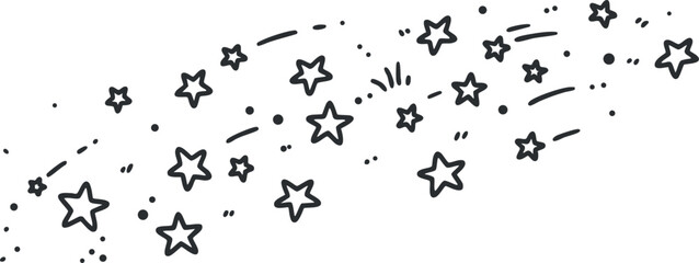 Obraz premium A collection of scattered stars and celestial elements in black outline vector style, perfect for whimsical designs and backgrounds