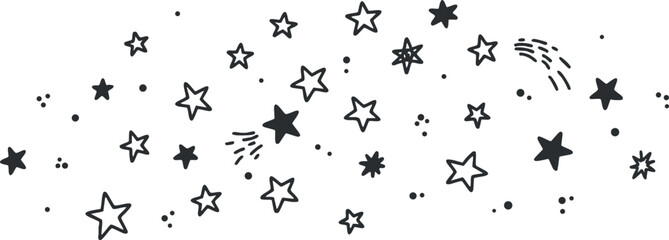 Obraz premium A collection of hand-drawn stars and celestial elements in minimalist black and white vector style, ideal for whimsical design projects