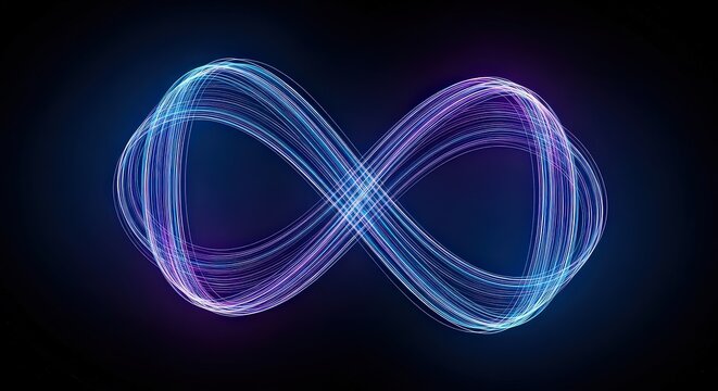Mesmerizing neon infinity symbol glowing with vibrant blue and purple light against a dark abstract background representing endless possibilities and eternal concepts - Powered by Adobe