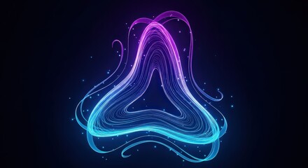 Abstract neon swirls of blue and purple light dance in the darkness creating a mystical and energetic visual spectacle