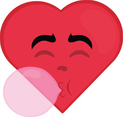 vector illustration emoticon character heart cartoon, chewing and making bubblegum balloon candy