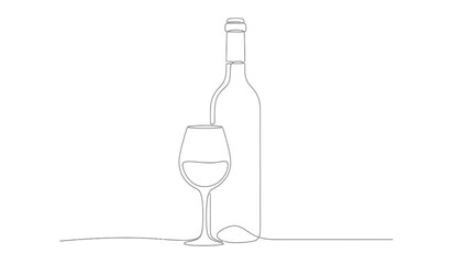 Elegant champagne bottle pouring into a glass in a minimalist line art style celebrating a special occasion with a festive drink silhouette