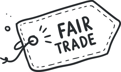 A fair trade label in hand-drawn outline vector style, ideal for ethical product branding and marketing
