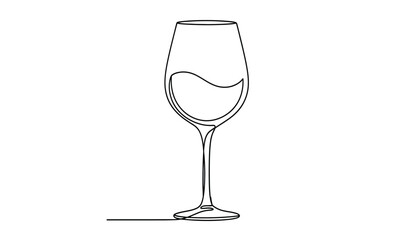 Elegant champagne flute with sparkling wine minimalist line art illustration for celebrations and special occasions black and white silhouette