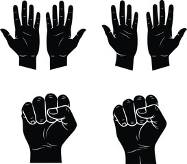 Obraz premium Black and white hands in different positions vector