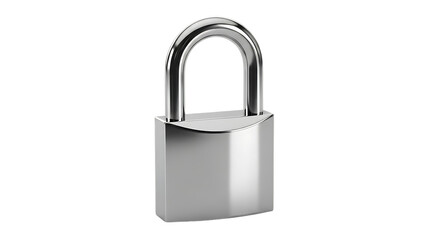 Fototapeta premium Shiny silver padlock, a curved shackle and rectangular body, cutout, PNG isolated on white or transparent background