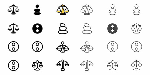 Collection of balance scales zen stones and yin yang symbols in various styles