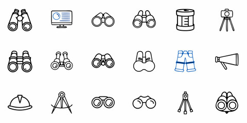 Fototapeta premium Collection of binoculars and related icons for observation and exploration
