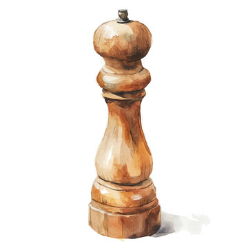 Elegant wooden pepper mill painting design collection, Hand-painted watercolor style, vectorized, vector set available in EPS, Simple design, EPS format set