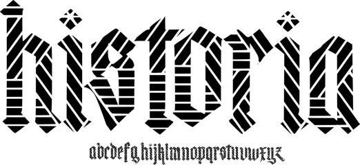 Historia Striped Blackletter Font – Vintage Line-Cut Gothic Alphabet Typeface for Retro Posters, Medieval Branding & Bold Display Typography