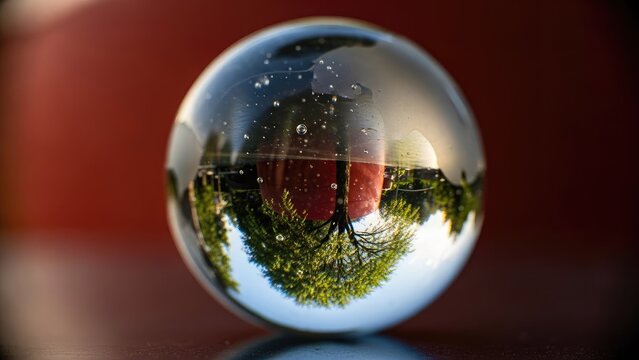 Crystal Ball Reflecting Inverted Green Tree and Blue Sky - Powered by Adobe