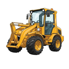 Yellow Backhoe Loader Construction Vehicle Illustration.