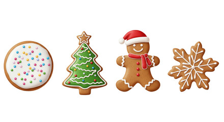 Set of Christmas gingerbread cookies isolated on white