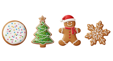 Set of Christmas gingerbread cookies isolated on white