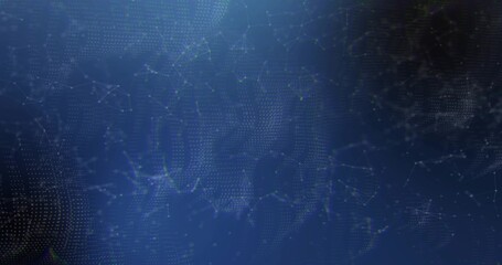 Animating dense glowing dotted point cloud centered in digital space, linking nodes with thin lines