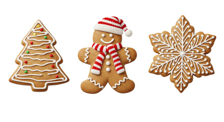 Set of Christmas gingerbread cookies isolated on white