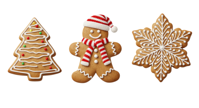 Set of Christmas gingerbread cookies isolated on white