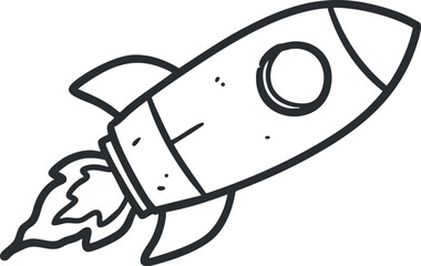 A cartoon rocket illustration with flames in a black outline style, perfect for tech and innovation projects