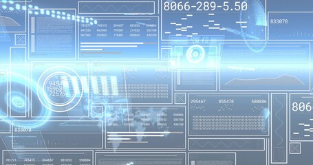 Fototapeta premium Displaying futuristic dashboard showing translucent panels, radar dials and readouts in HUD