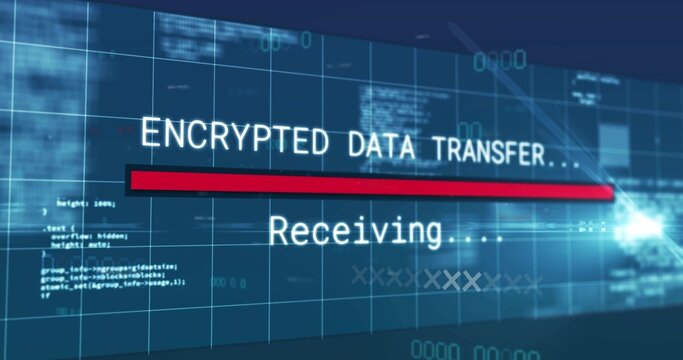 Displaying centered encrypted status text and red bar on network dashboard, with blue grid overlay