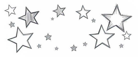 Obraz premium Whimsical, unevenly sized stars sketched in charcoal, varying shades of grey, pattern, handcrafted