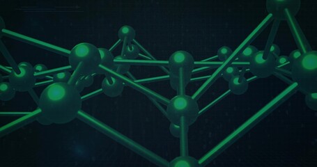 Fototapeta premium Extending 3D network forming lattice in digital studio, showing glossy green spheres, rods, grid